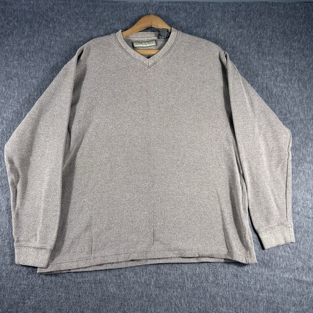 NATURALIFE Men's Brown V Neck Sweater 100% Cotton Pullover Long Sleeve SZ L